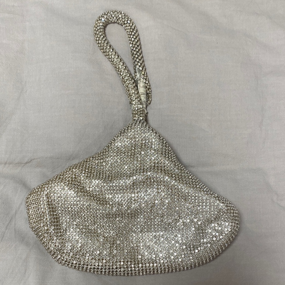 Elegant Silver Beaded/studded Women's Bag